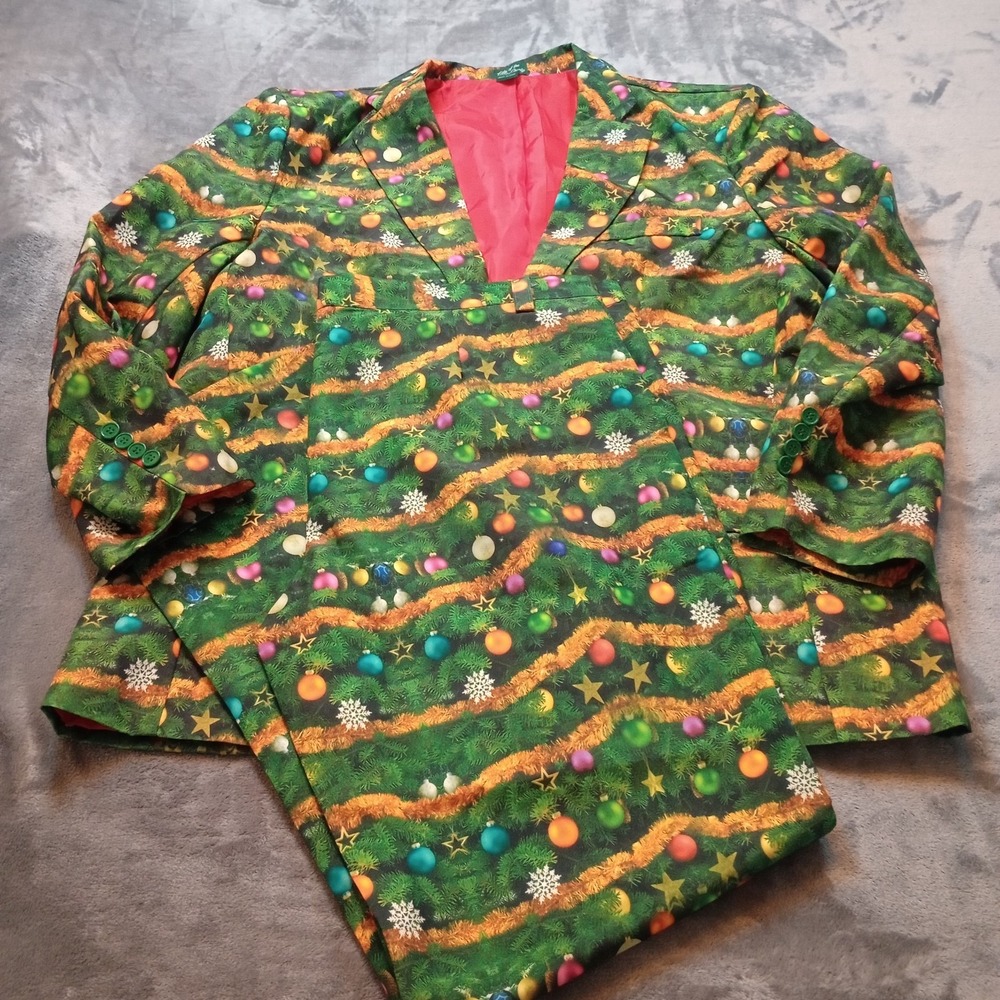 Christmas Suit 2pc Mens Size XXL 2XL Ugly Tacky Light‎ Up Polyester Novelty